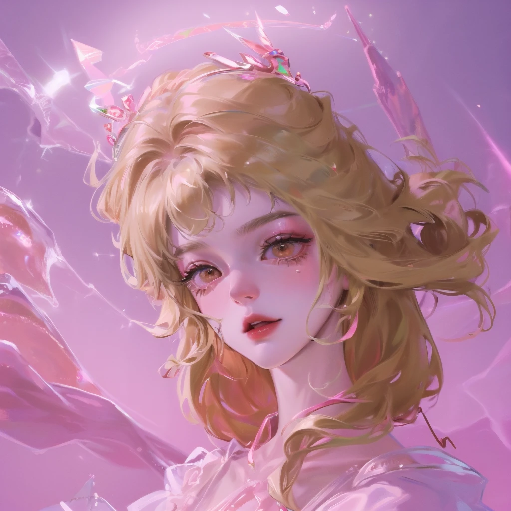 ((masterpiece)),high quality,Extremely detailed,Blonde+White clothing:1.2,Sweet and delicate girl,Bijai,Lolita prostitute，Exquisite facial features,Perfect body，Pearl decorated face，There are bubbles around,Bright colors,Romantic long hair,Natural light,Warm and sweet,Brown eyes,Gorgeous hair accessories，Pink clothing