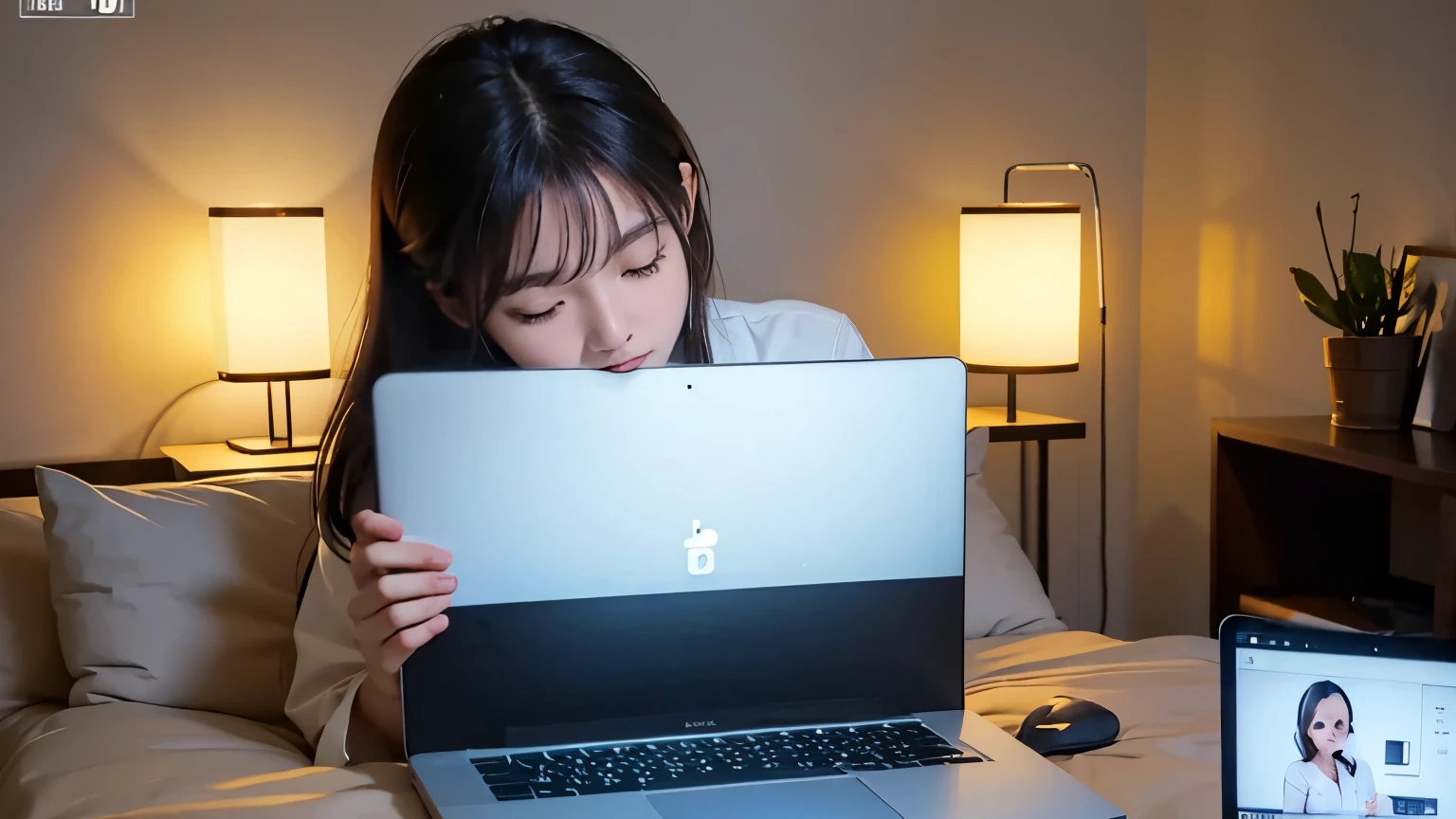 Peaceful room setting with meditation cushion, laptop showing video call with healer, soft ambient lighting, informative icons floating in air (clock, price tag, question mark), digital art style"