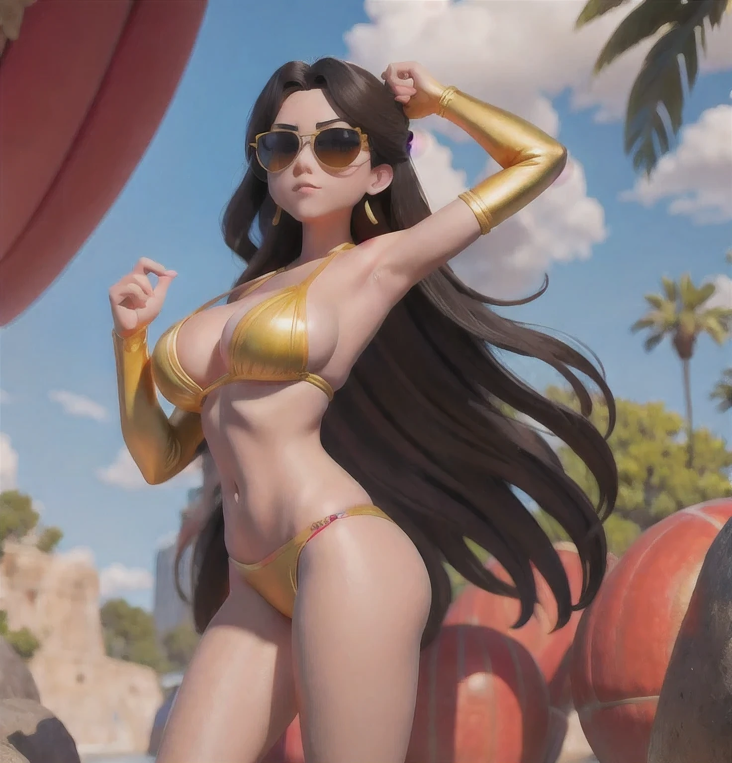 in a bikini and sunglasses, ig model | artgerm, style artgerm, artgerm. anime illustration, artgerm style, style of artgerm, karol bak uhd, artgerm and wlop, extremely detailed artgerm, wlop and artgerm, artgerm detailed