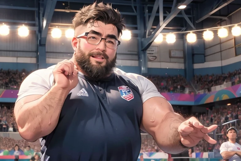 Just plump, chubby, extremely thick thighs, large belly, obra de arte,maximum quality,day comerciant,gordo,gordo guy,Uma moreno,breve lenda,barba,oculos de sol,Eu tenho uma barriga grande exposta,The face is big,Posture of speaker gesturing with hands to the audience encouraging them,Notas voadoras,Moedas Voadoras,tesouro,luzes de holofotes, image of full body naked no clothes Only Speedo red or white or black. Volume na Virilha Menor.
