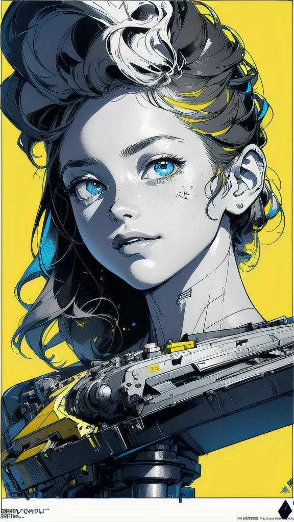(((masterpiece, highest quality))),(((solo:1.2))),(((1girl:1.2))),32k wallpaper, very detailed, poster, vintage science fiction,(((((geometric cinematic movie poster))))), ((bauhaus)),(shape),(((abstract))),(mid century modern),movie poster,(((((portfolio))))),(((((Close-up))))),(((((bust up))))),((((more various angle)))),((((highlight)))),((((heterochromia)))),(((complete. detailed face))),((((Extremely talented)))),(((((most complecated futristic machine))))),(Colorful color scheme),(((detailed unlimited mechanic complete Equipment))),(((Absolutely Bright yellow background))),((Matte texture background)),(((The figures are complete monochrome)))