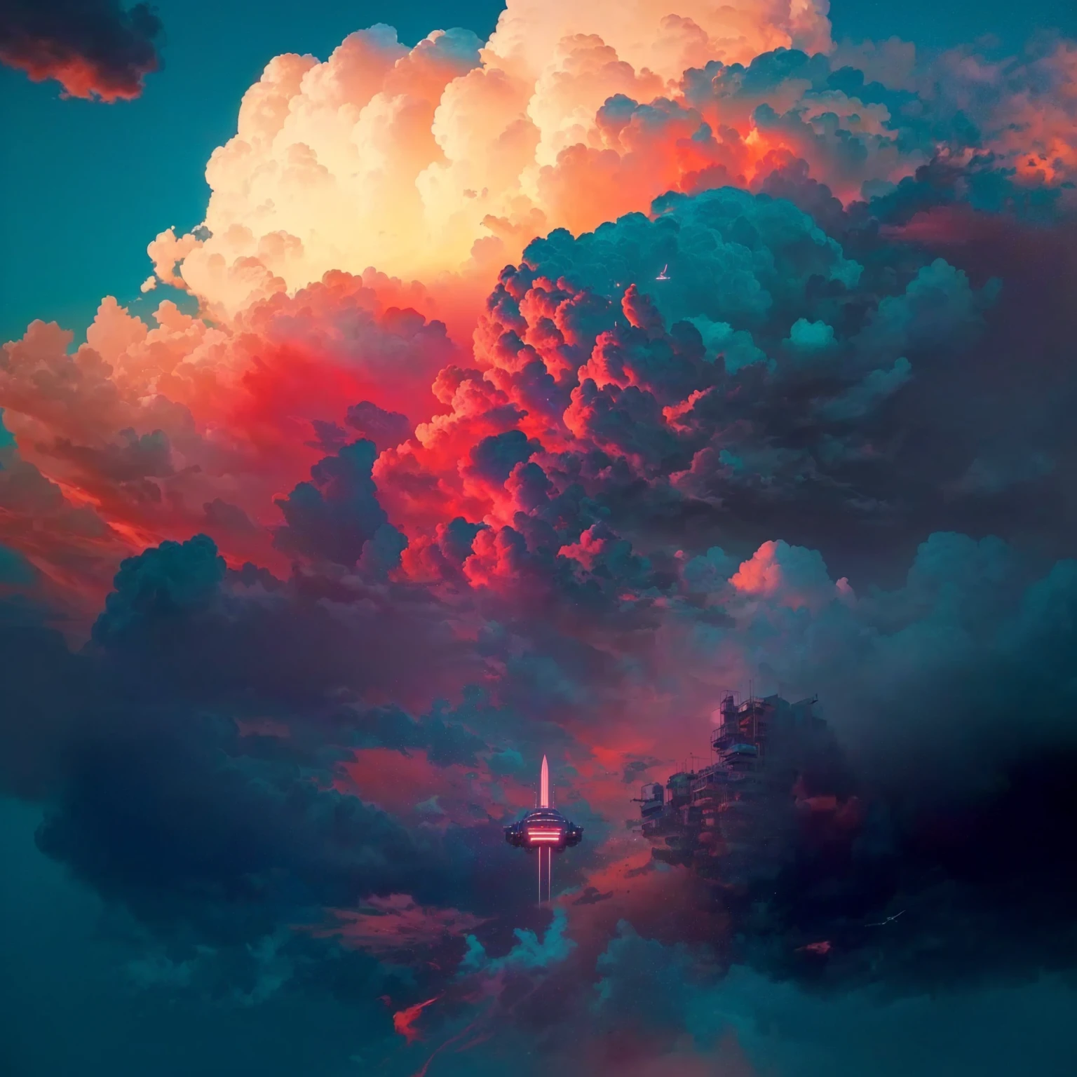 there is a large cloud that is in the sky with a plane in it, by Mike "Beeple" Winkelmann, beeple |, inspired by Mike "Beeple" Winkelmann, beeple colors, artem demura beeple, beeple artwork, recusion beeple, artgem and beeple masterpiece