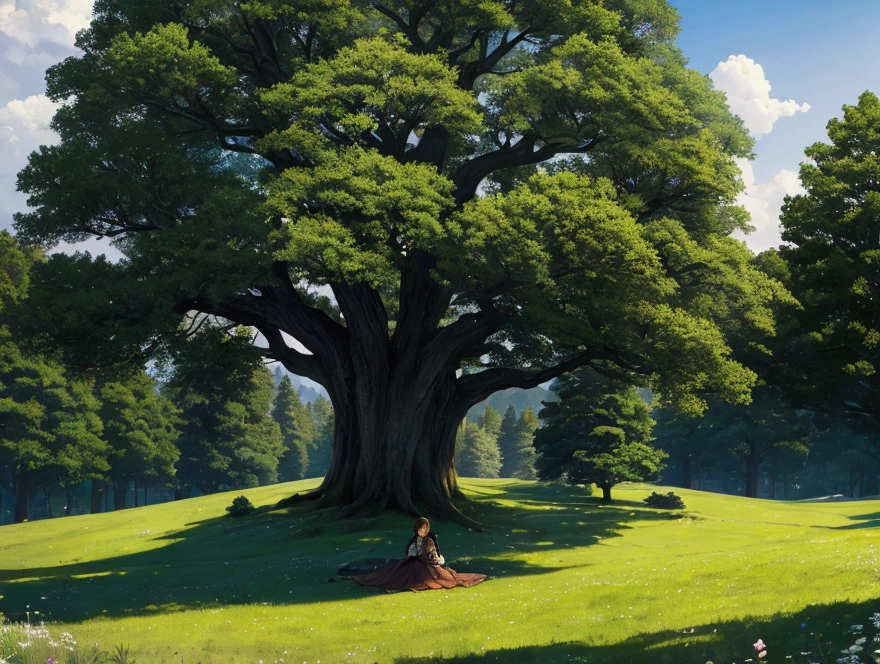 A relaxing meadow、Big tree、Below is the bard