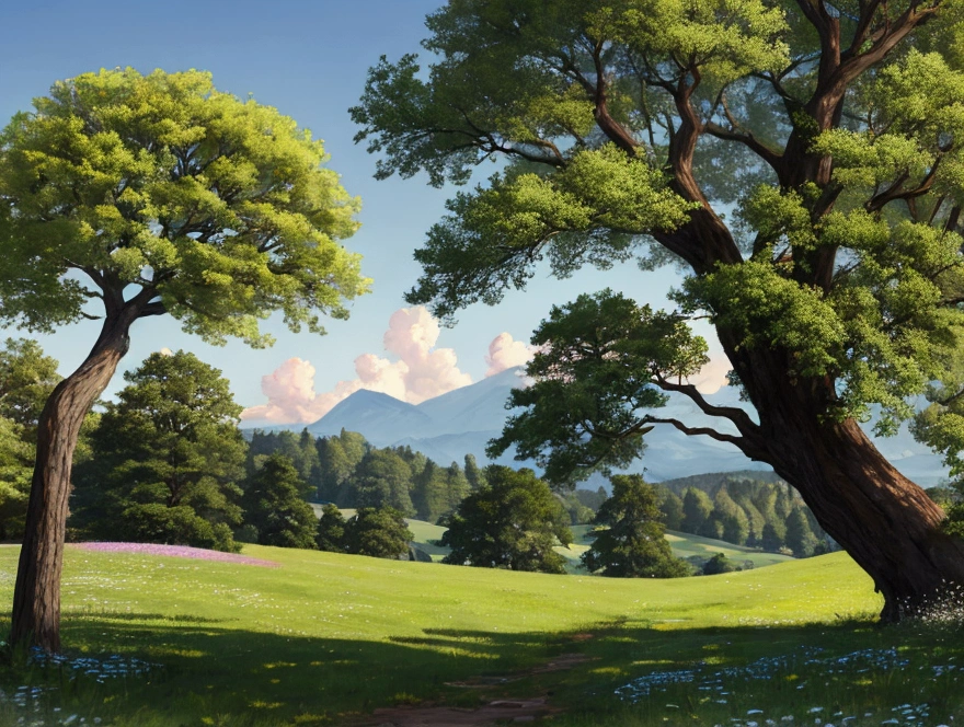A relaxing meadow、Big tree、Below is the bard