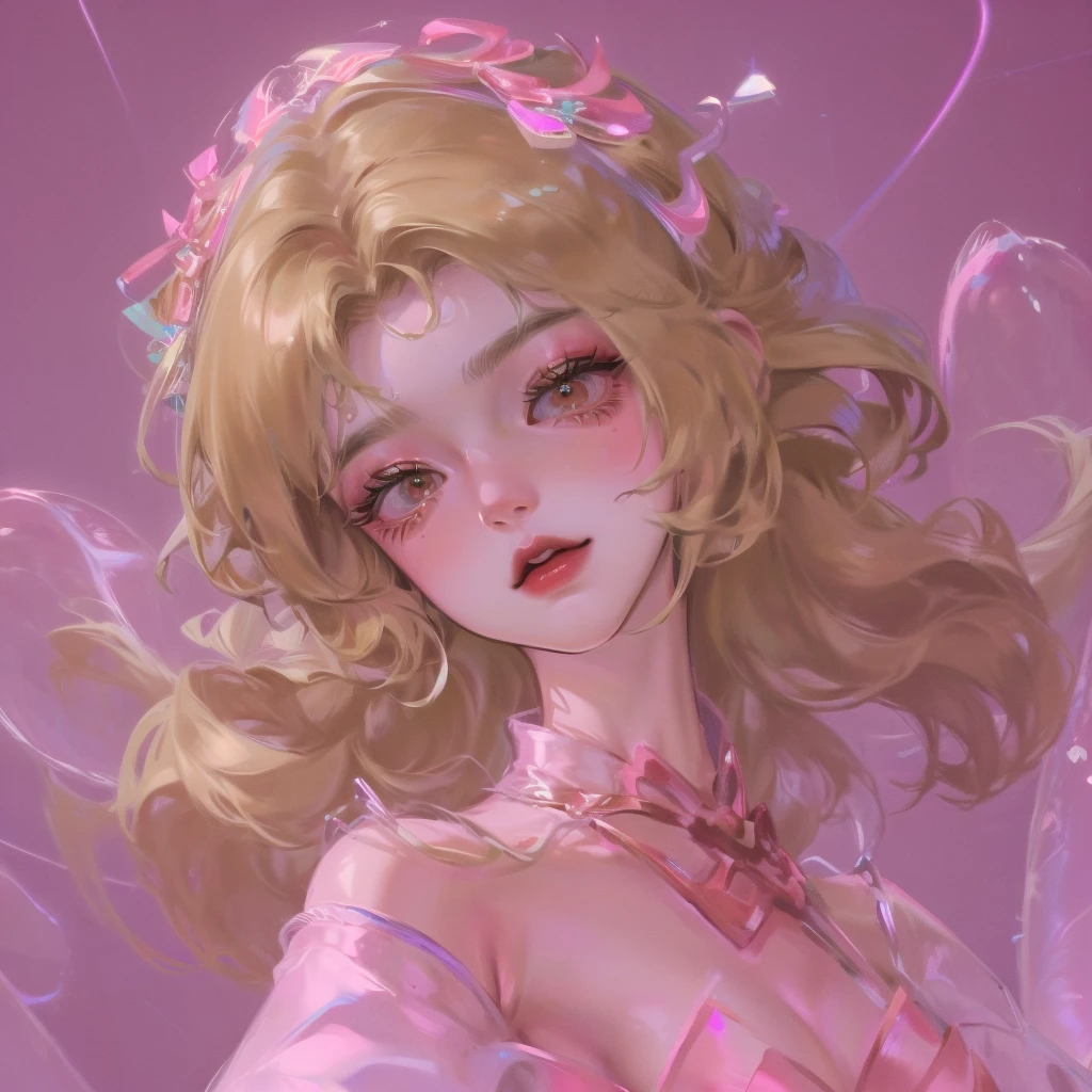 ((masterpiece)),high quality,Extremely detailed,Blonde+White clothing:1.2,Sweet and delicate girl,Bijai,ta prostitute,Exquisite facial features,Perfect body,Pearl decorated face,There are bubbles around,Bright colors,Romantic long hair,Natural light,Warm and sweet,Brown eyes,Gorgeous hair accessories,Pink clothing