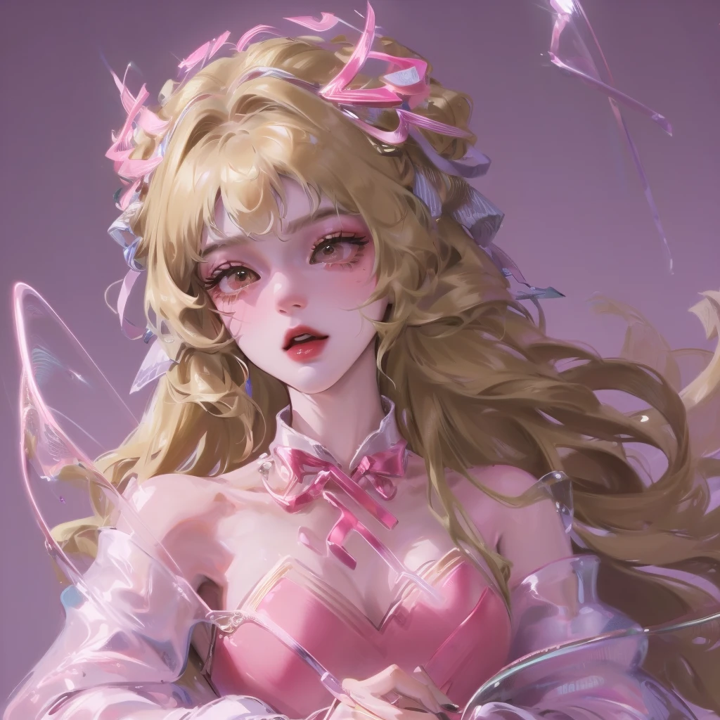 ((masterpiece)),high quality,Extremely detailed,Blonde+White clothing:1.2,Sweet and delicate girl,Bijai,ta prostitute,Exquisite facial features,Perfect body,Pearl decorated face,There are bubbles around,Bright colors,Romantic long hair,Natural light,Warm and sweet,Brown eyes,Gorgeous hair accessories,Pink clothing