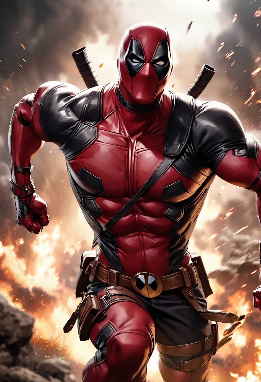 Deadpool, brave battle scenes, realistic, background cinematic CG, 2.5D, delicate and dynamic, powerful effects, slow motion effects