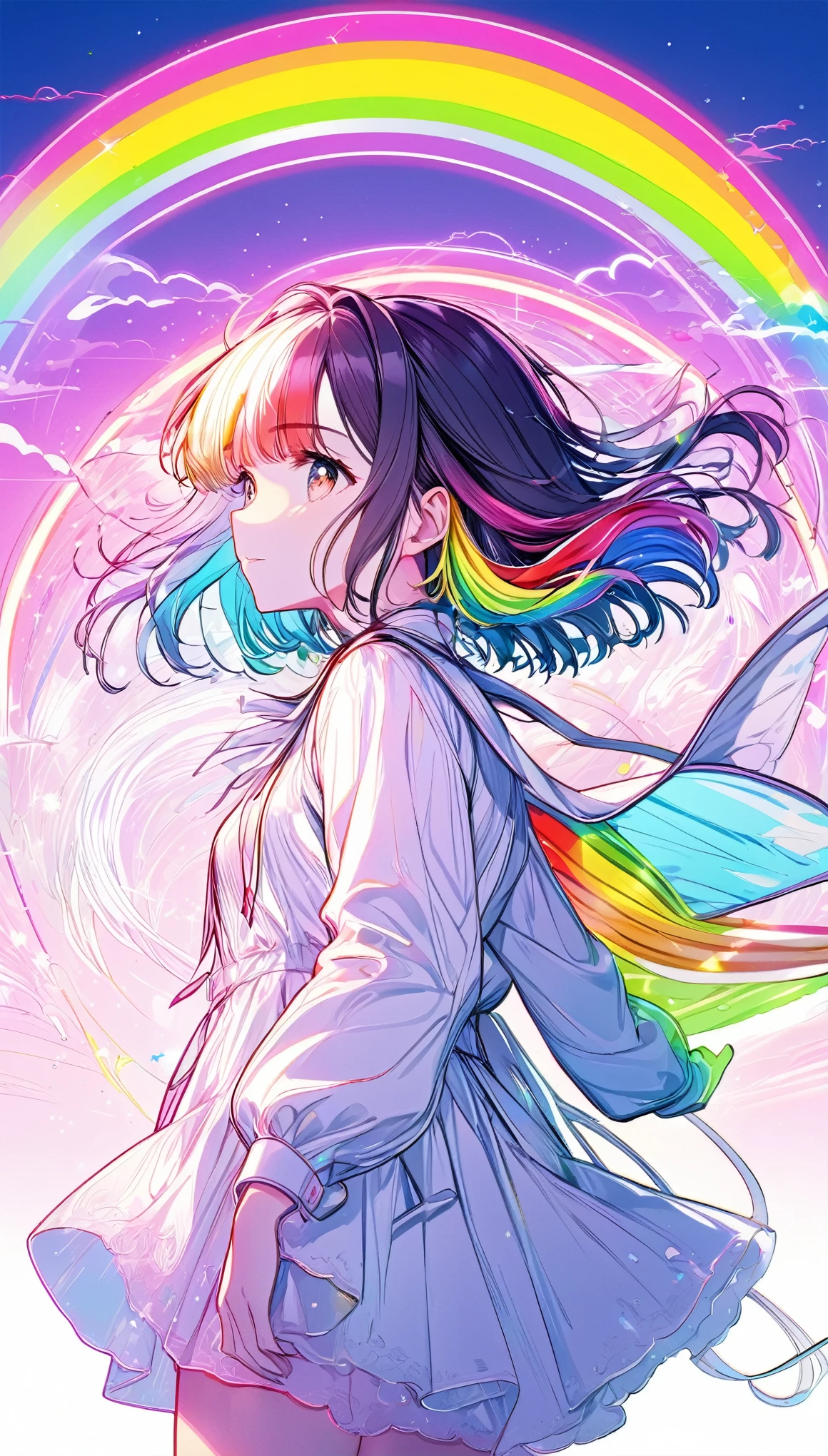 Line Art, Rainbow neon effect, Cowboy, 2.5D, Delicate and dynamic