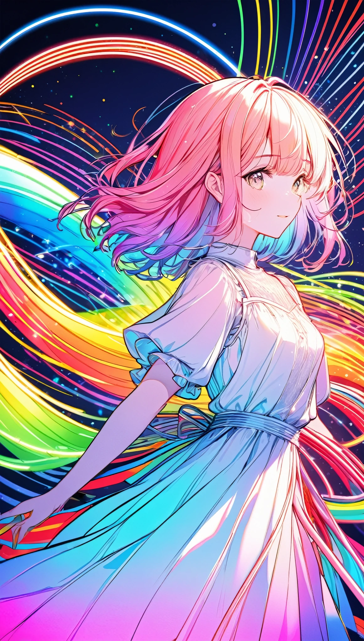 Line Art, Rainbow neon effect, Cowboy, 2.5D, Delicate and dynamic