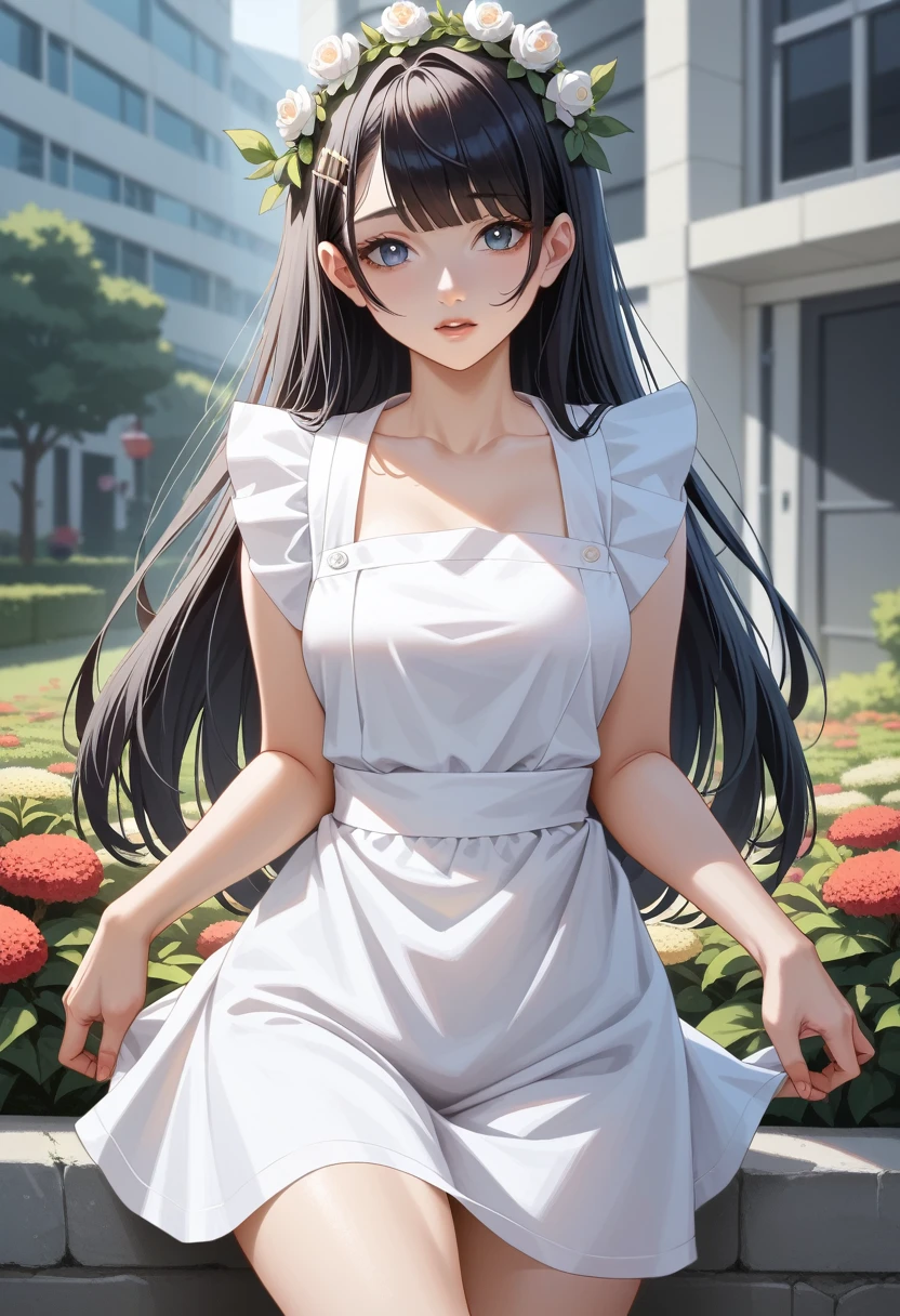 Anime Characters (Large target) Wearing a white apron and black hair, Azure route style, Fleet series style, pixiv 3dcg, Aheiyan, Kushat Garland, Anime cute art style, From《Azur Lane》game, Biomechanics Oppai, Top Ranked on Pixiv, best quality, 8k HD, Thigh gap, Half naked