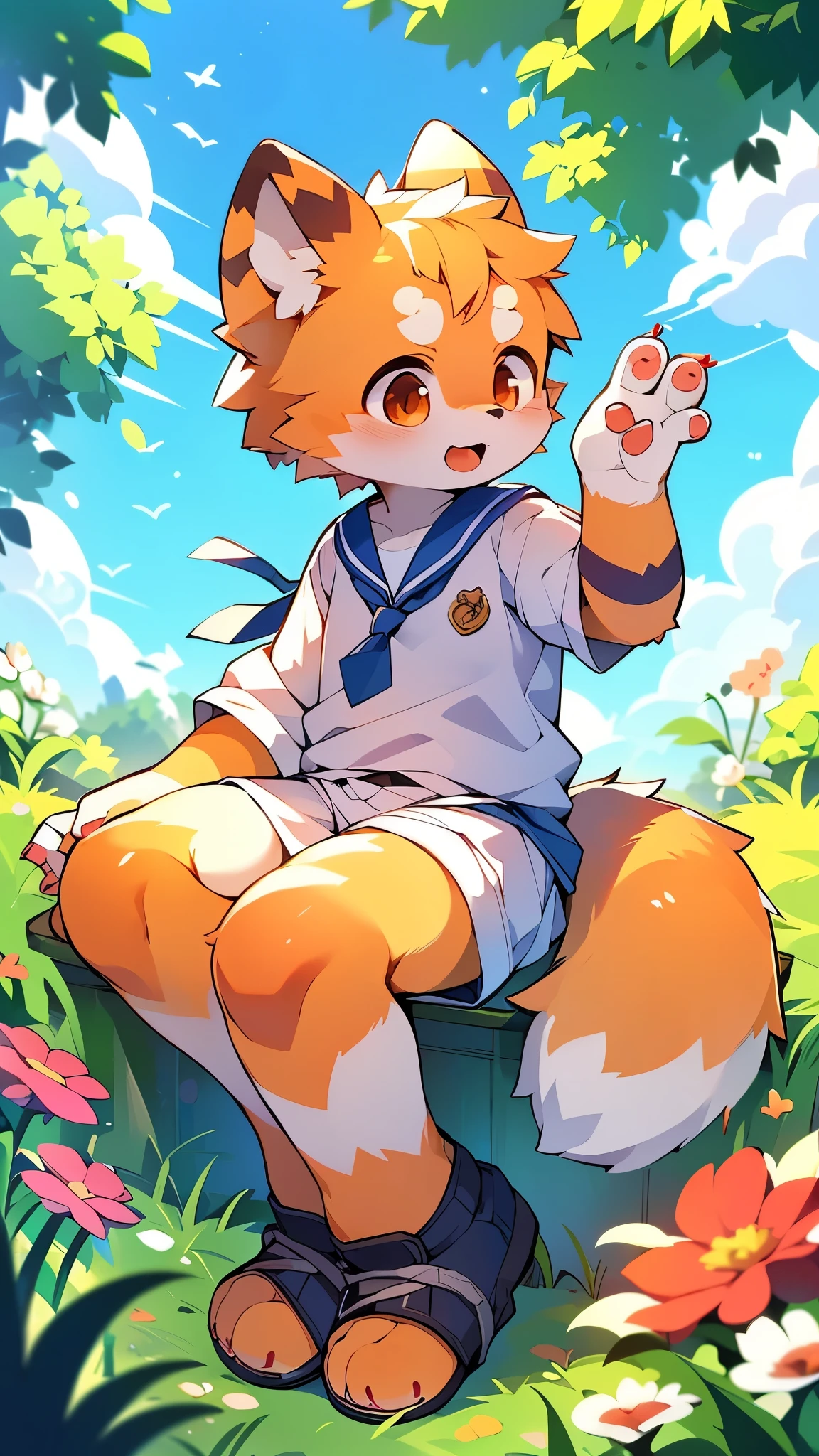 Red Panda Girl,Characteristics of the Sailor Suit,super high quality,Very detailed,High resolution,Cute art style in anime,Rice field scenery,(Cheerful teenager,13 years old:1.3),alone,single,Cute face female,cum on tongue,facial,vaginale,sex
