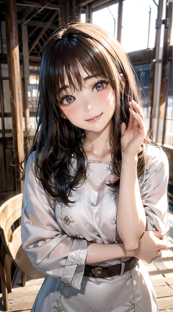 (RAW Photos:1.2), (Realistic:1.4),(masterpiece:1.3),(Highest quality:1.4),超High resolution,(Beautiful Eyes),(Detailed facial features),(Detailed characteristics of the garment),High resolution,8k resolution, Focus Only, (Light brown hair, Bob Hair, bangs), Perfect for your skin, (Glowing Skin),(Slender girl),dream-like,
(Highly detailed illustration),Check the comments,Request for Comments,scenery,No text,
Virtual Girl Aim,
(1 girl, Cowboy Shot:1.4),
cute, Innocent,
(smile), --automatic