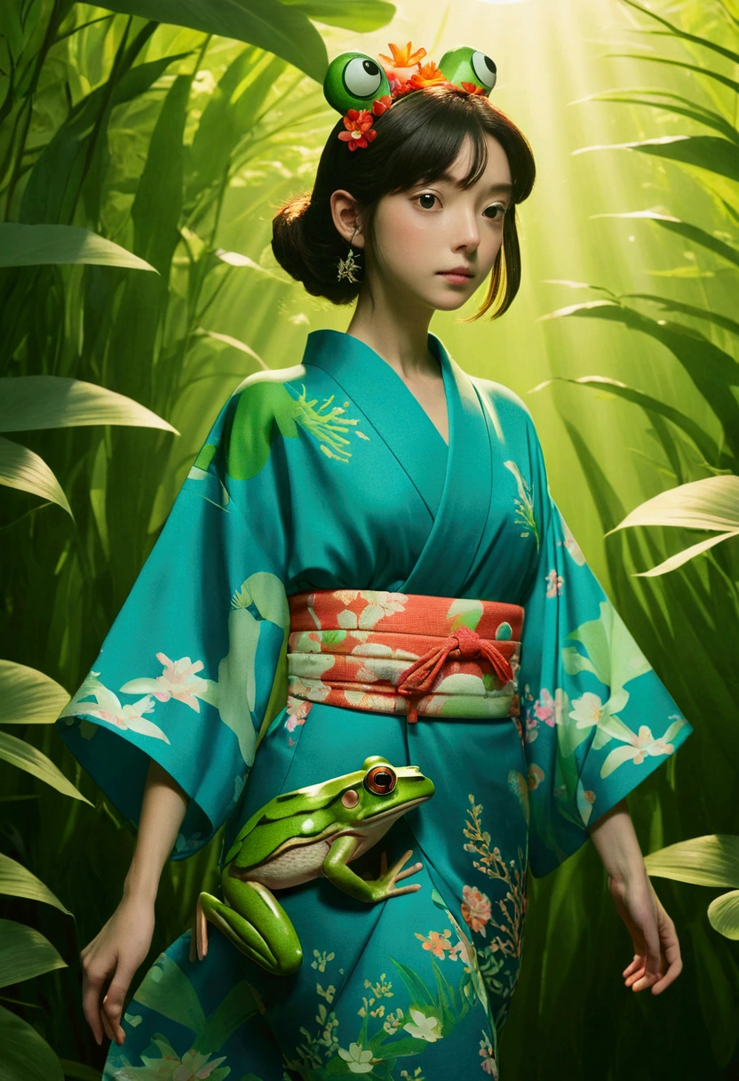 Ghibli summer Frog kimono deep sea