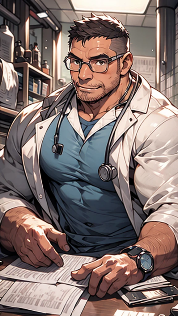 doctor、male、Glasses、Examination room