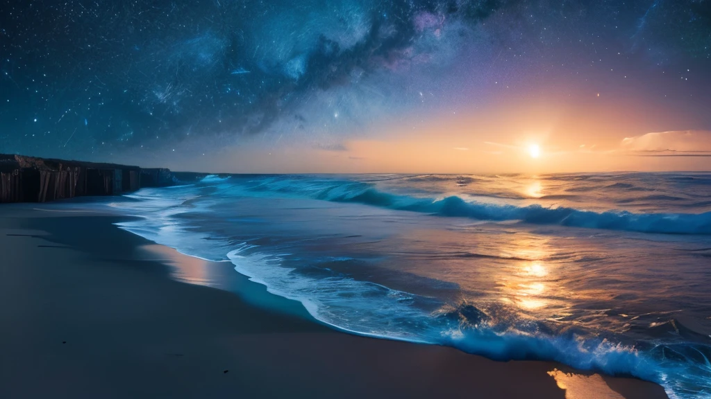 night milky way moon Ocean anime