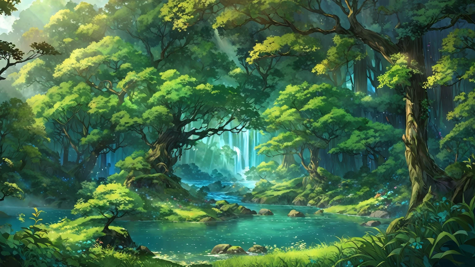 A painting of a Highly detailed, beautiful landscape,, beautiful forest, concept art inspired by Tosa Mitsuoki, pixiv contest winner, best quality, fantasy art, beautiful anime scene, dream painting, Anime Background Art, Fantasy Landscape Art, Fantasy Night, Anime Background, Background Artwork, Fantastic Art, Atmospheric Anime, Detail Enhanced.
