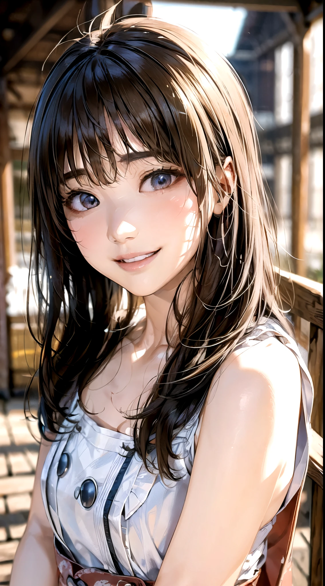 (RAW Photos:1.2), (Realistic:1.4),(masterpiece:1.3),(Highest quality:1.4),超High resolution,(Beautiful Eyes),(Detailed facial features),(Detailed characteristics of the garment),High resolution,8k resolution, Focus Only, (Light brown hair, Bob Hair, bangs), Perfect for your skin, (Glowing Skin),(Slender girl),dream-like,
(Highly detailed illustration),Check the comments,Request for Comments,scenery,No text,
Virtual Girl Aim,
(1 girl, Cowboy Shot:1.4),
cute, Innocent,
(smile), --automatic