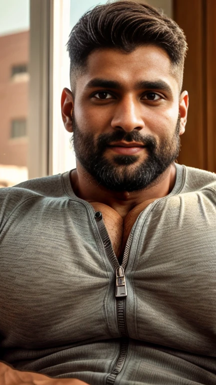 masterpiece, best quality, high resolution, closeup portrait, male focus, full body focus, A indian man, 30 years old, with business suit, formal shoes and socks, brown hair, messy hairstyle, cute and seductive face, big chest, facial hair, roman nose, very skinny body, hairy legs, dimples, beard, bold jawline , in the background a fire station, his perfect big penis is coming out, masterpiece, below, amazing composition, front view, HDR, ultra quality, elegant, highly detailed, in sunlight