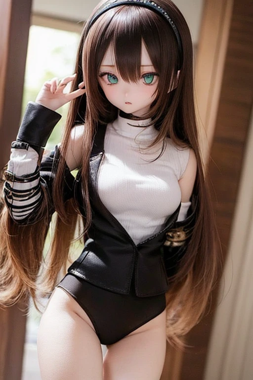 (SFW:2), photorealistic, realistic photo, 8k, ((highest quality)), ((masterpiece)), (extremely detailed), kukolnydom, doll, (mature woman, 21yo, 21 years old, solo:1.6), ((cowboy shot, dynamic pose, slim, slender, skinny, medium breasts, hairband, tank top, hot pants, black pantyhose, gym)), (green eyes, brown hair, long hair, plastic skin, looking at another, glass eyes, gradient eyes, shining eyes, detailed eyes:1.3)
