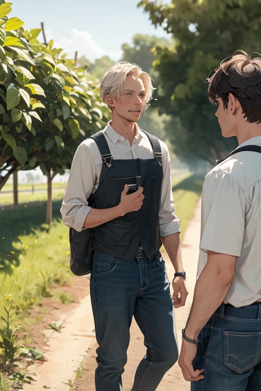 Two man farmer talking in the farm