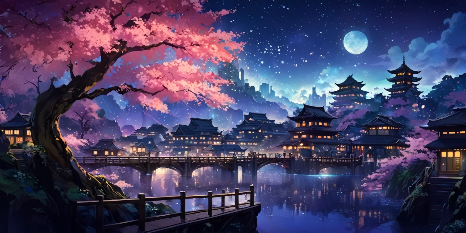 A painting of a Highly detailed, beautiful landscape, Futuristic city, sakura tree, concept art inspired by Tosa Mitsuoki, pixiv contest winner, best quality, fantasy art, beautiful anime scene, dream painting, Anime Background Art, Fantasy Landscape Art, Fantasy Night, Anime Background, Background Artwork, Fantastic Art, Atmospheric Anime, Night time, Detail Enhanced.