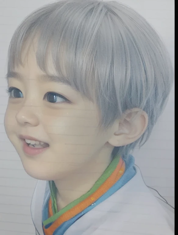 Realistic color photography style、Smiling emphasizes nasolabial folds. Make the chin a little thinner and accentuate the nasolabial folds.、I want it to look more like a color photograph...........。3 year old boy, Xu々To、Clearly visible、Emphasizes deep nasolabial folds from nose to mouth、Generate left and right dimples、Show me your beautiful smile.。Make your eyes look cute with double eyelids.