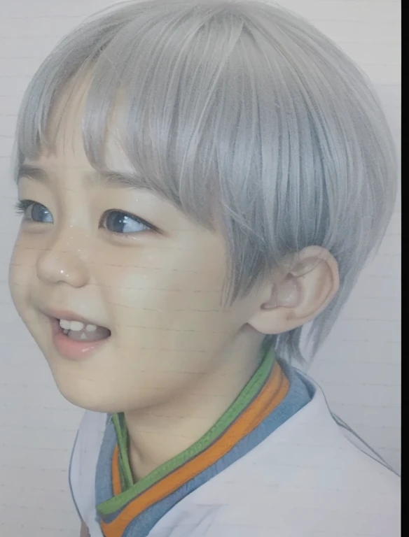 Realistic color photography style、Smiling emphasizes nasolabial folds. Make the chin a little thinner and accentuate the nasolabial folds.、I want it to look more like a color photograph...........。3 year old boy, Xu々To、Clearly visible、Emphasizes deep nasolabial folds from nose to mouth、Generate left and right dimples、Show me your beautiful smile.。Make your eyes look cute with double eyelids.
