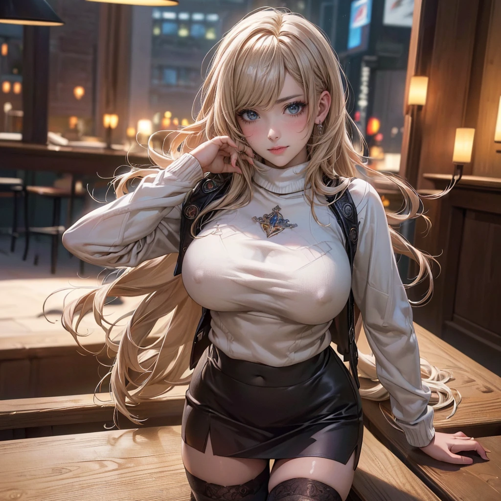 (Random Porn Pose),(Best image quality,(8k),Ultra-realistic,最high quality, high quality, High resolution, high quality texture,High detail,Beautiful details,Fine details,Extremely detailed CG,Detailed Texture,Realistic facial expressions,masterpiece,before),sweater,Tight mini skirt,stockings,Engineer boot