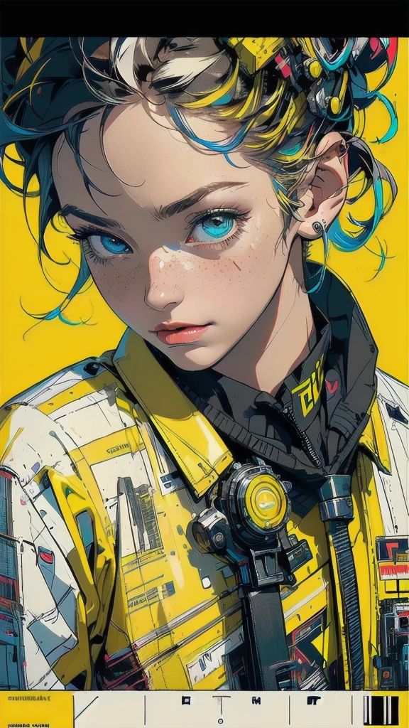 (((masterpiece, highest quality))),(((solo:1.2))),(((1girl:1.2))),32k wallpaper, very detailed, poster, vintage science fiction,(((((geometric cinematic movie poster))))), ((bauhaus)),(shape),(((abstract))),(mid century modern),movie poster,(((((portfolio))))),(((((Close-up))))),(((((bust up))))),((((more various angle)))),((((highlight)))),((((heterochromia)))),(((complete. detailed face))),((((Extremely talented)))),(((((most complecated futristic machine))))),(Colorful color scheme),(((detailed unlimited mechanic complete Equipment))),(((Absolutely Bright yellow background))),((Matte texture background))