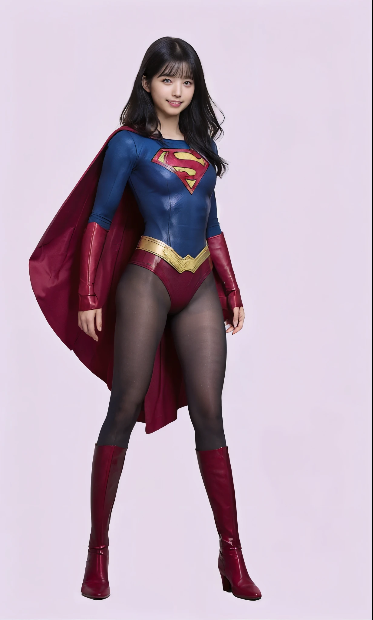 No background、(((Beautiful short haircut)))、(((Beautiful legs in black tights.)))、(((Legally express the beauty of your smile)))、((((Make the most of your original images)))、(((体にぴったりフィットするSupergirl Costume)))、(((Supergirl Costume)))、(((short and beautiful hair)))、(((suffering)))、(((Please wear black tights....、Wear red boots)))、((Best image quality、8k))、((Highest quality、8k、masterpiece:1.3))、(((Preserve background )))、Sharp focus:1.2、Beautiful woman with perfect figure:1.4、Slim Abs:1.2、Wet body:1.5、Highly detailed face and skin texture、8k