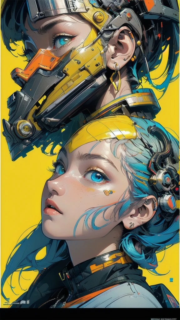 (((masterpiece, highest quality))),(((solo:1.2))),(((1girl:1.2))),32k wallpaper, very detailed, poster, vintage science fiction,(((((geometric cinematic movie poster))))), ((bauhaus)),(shape),(((abstract))),(mid century modern),movie poster,(((((portfolio))))),(((((Close-up))))),(((((bust up))))),((((more various angle)))),((((highlight)))),((((heterochromia)))),(((complete. detailed face))),((((Extremely talented)))),(((((most complecated futristic machine))))),(Colorful color scheme),(((detailed unlimited mechanic complete Equipment))),(((Absolutely Bright yellow background))),((Matte texture background))