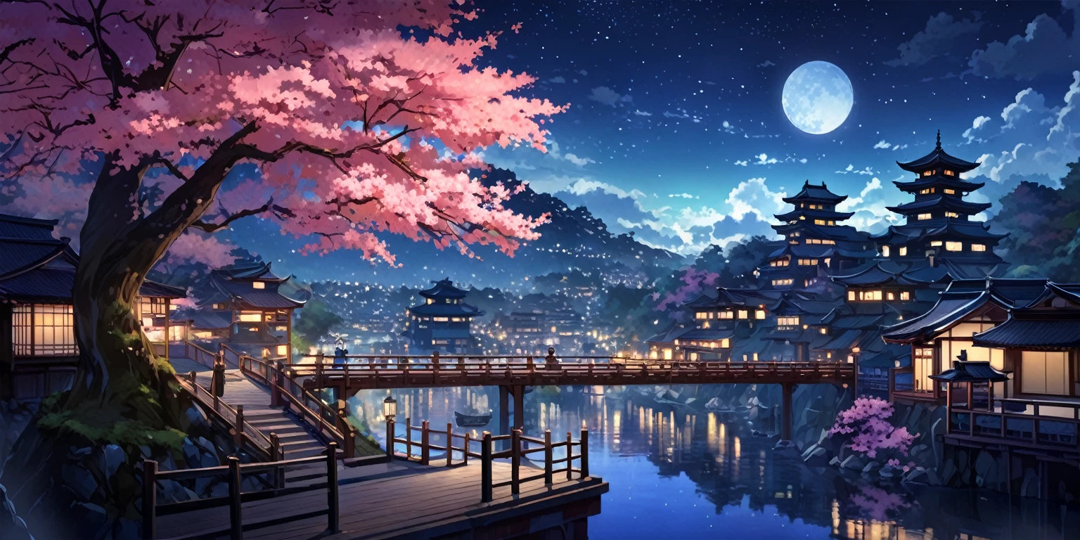 A painting of a Highly detailed, beautiful landscape, japanese aesthetic, sakura tree, concept art inspired by Tosa Mitsuoki, pixiv contest winner, best quality, fantasy art, beautiful anime scene, dream painting, Anime Background Art, Fantasy Landscape Art, Fantasy Night, Anime Background, Background Artwork, Fantastic Art, Atmospheric Anime, Night time, Detail Enhanced, futuristic fantasy city, skyscraper, lot of building