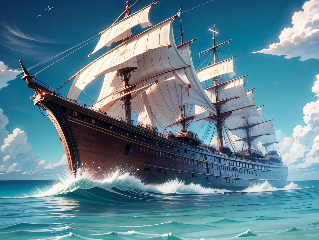 Fantasy World、Luxury ships、Ocean、Clear blue sky