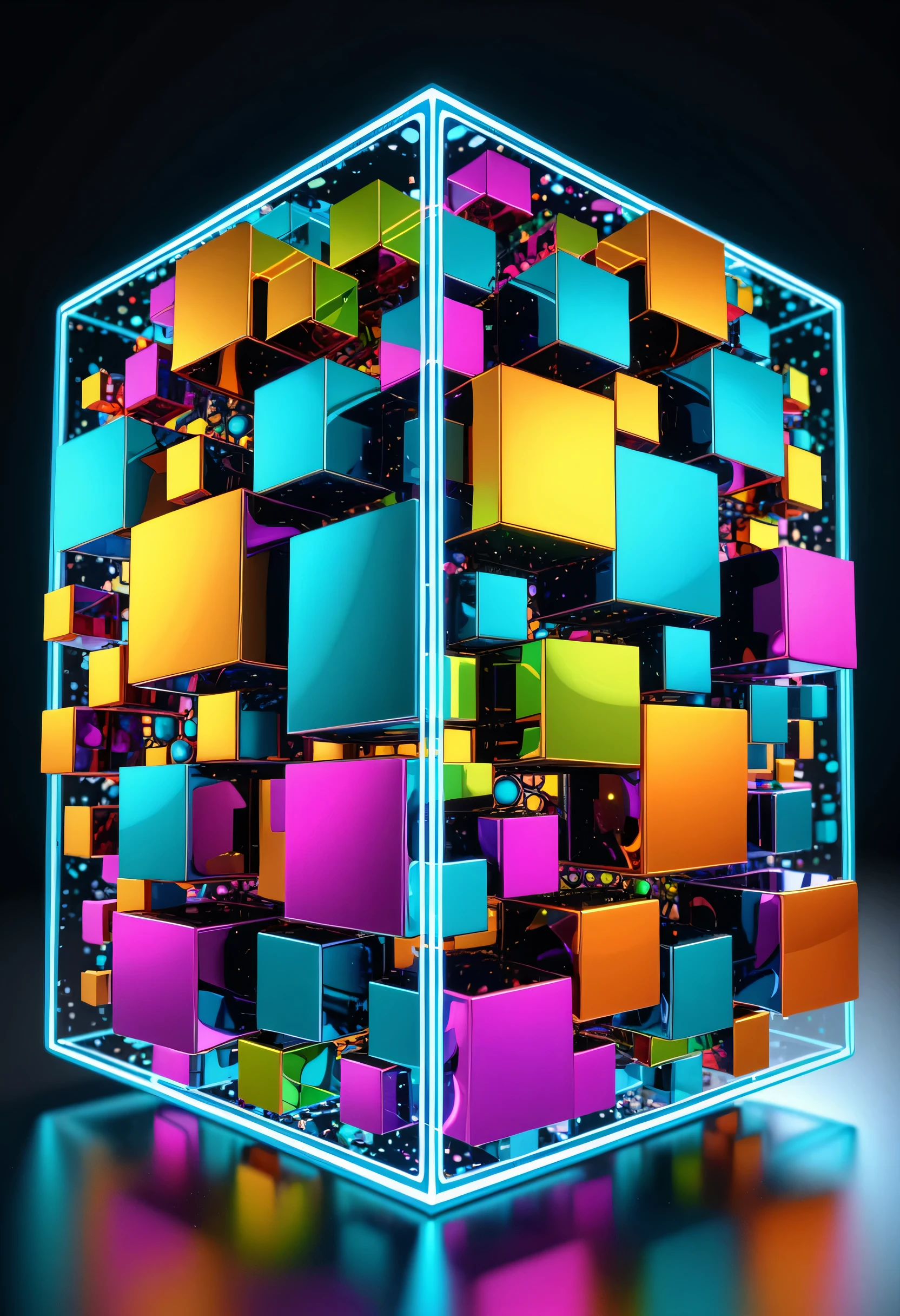 (best quality,4k,8k,highres,masterpiece:1.2),ultra-detailed,(geometric patterns hidden within a gigantic cube:1.3),complex and intricate,material:3D rendering,additional details:surrounded by vibrant colors,filled with intricate shapes and lines,expanding into infinite depth and perspective,artistic style:abstract,reflection of light and shadows,dynamic lighting creating a mesmerizing atmosphere,color tone:colorful and vibrant,floating in space
,floating in space