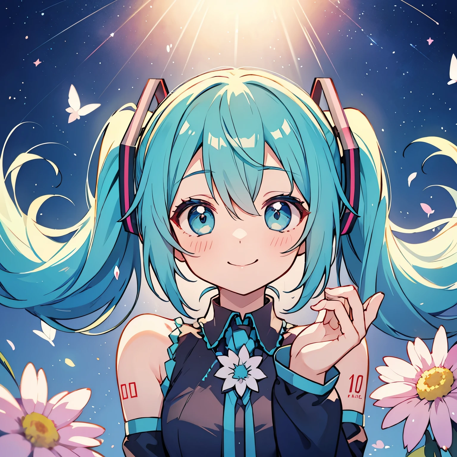 One Girl、hatsune miku、Twin tails、smile、colorful、Lovely、Aster piece illuminated by spotlight、Highest quality、Perfect Face