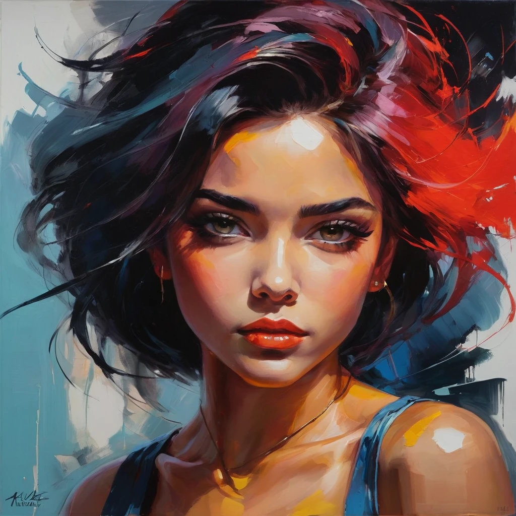 (comely, detailded) Kizi, (bad, naughty) boy, in the style of (Nikas Safronov, Henry Asencio). (swirly vibrant colors, lively brushstrokes) portray the contrast between the two characters. The Kizi's (innocent, Ablaze) eyes and (Rosy, fatter) the lips stand out, while the boy's (pernicious, piercing) look makes a statement. The artist captures the essence of both personalities featuring (audacious, Expressive) brush stroke. o fundo (Paleta de cores, elements) improves the overall mood of the painting, featuring (Dramatic, contrasting) tones emphasizing the Kizi's purity and the boy's rebelliousness. Lighting adds depth and dimension to the scene, featuring (soft, diffused) light falling on the Kizi and (severe, Dramatic) shadows highlighting the boy's edginess. A work of art, Rendered in (oil painting, Acrylic), showcases artists&#39; distinct styles, blending realism featuring a touch of surrealism. (high resolution, detailded) textures and (precise, intrikate) details bring the characters to life, tornando esta work of art uma (work of art, visual delight), capturing the essence of "Good and bad boy".