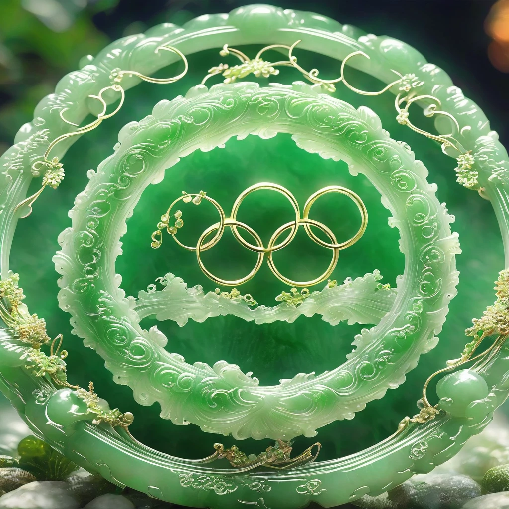 best quality, very good, 16K, ridiculous, Very detailed, Gorgeous(((Olympic 5 rings.3))),Made of translucent jadeite, Background Games((A masterpiece full of fantasy elements))), ((best quality)), ((Intricate details))(8K)
