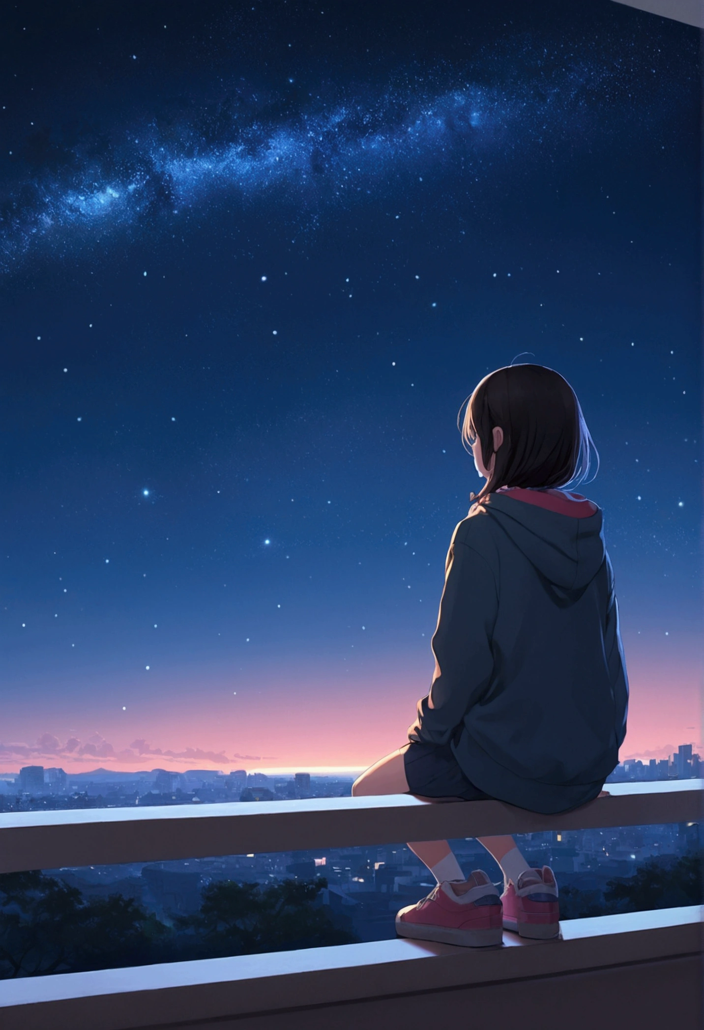 Anime girl sitting on a shelf and looking at the stars, Digital Art by Alena Aenami, tumbler, Digital Art, Lo-fi art style, 4KAnime Wallpaper, Sit on the roof, Anime Wallpaper4k, Anime Wallpaper 4k, Anime Aesthetics, anime art wallpaper 4k, Lo-fi feeling, anime art wallpaper 4k, Anime Wallpaper