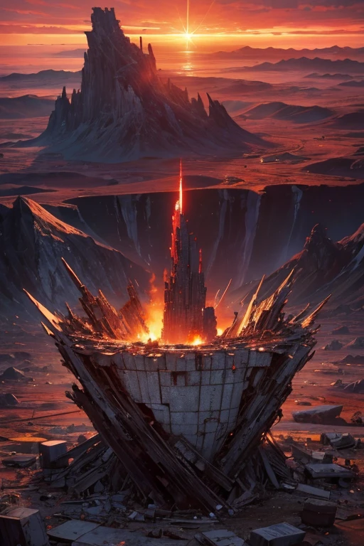 Highest quality、masterpiece、Desolate Earth、wreckage、Red Sky、Surrealism