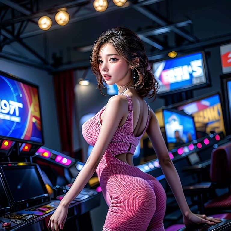  GameShow event girls in sexy costume, (((Song Joo A))) clearly visible the shape of Butt, Full of (Game machine),(pleasure in heaven, life and eternity). (Full body shot:1.2),intricate,ultra detailed,expression art,grand scale,epic,zoomed out,wide angle. (ExtremelyDetailed Beautiful face). (Exposed:0.55)