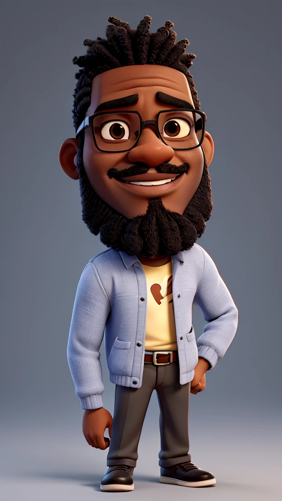 Cartoon a black man with a level beard, wearing glasses and short hair