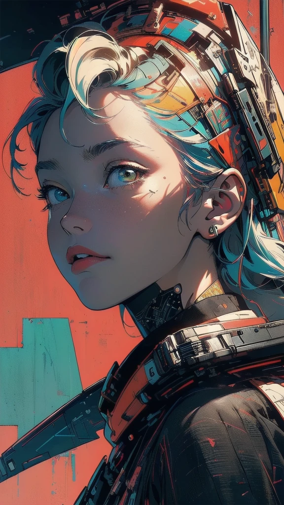 (((masterpiece, highest quality))),(((solo:1.2))),(((1girl:1.2))),32k wallpaper, very detailed, poster, vintage science fiction,(((((geometric cinematic movie poster))))), ((bauhaus)),(shape),(((abstract))),(mid century modern),movie poster,(((((portfolio))))),(((((Close-up))))),(((((bust up))))),((((more various angle)))),((((highlight)))),((((heterochromia)))),(((complete. detailed face))),((((Extremely talented)))),(((((most complecated futristic machine))))),(Colorful color scheme),(((detailed unlimited mechanic complete Equipment))),(((Absolutely Deep red background))),((Matte texture background))