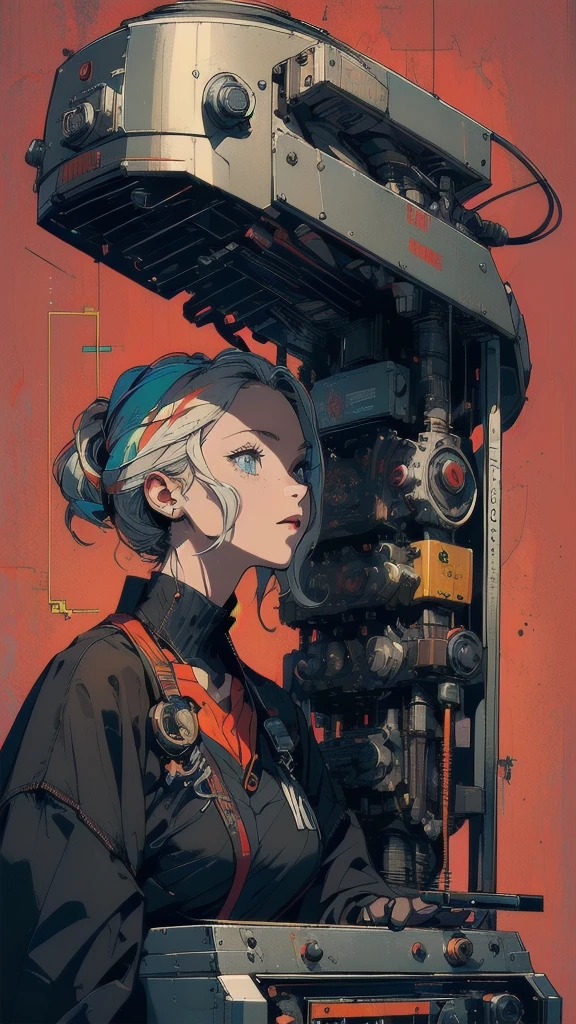 (((masterpiece, highest quality))),(((solo:1.2))),(((1girl:1.2))),32k wallpaper, very detailed, poster, vintage science fiction,(((((geometric cinematic movie poster))))), ((bauhaus)),(shape),(((abstract))),(mid century modern),movie poster,(((((portfolio))))),(((((Close-up))))),(((((bust up))))),((((more various angle)))),((((highlight)))),((((heterochromia)))),(((complete. detailed face))),((((Extremely talented)))),(((((most complecated futristic machine))))),(Colorful color scheme),(((detailed unlimited mechanic complete Equipment))),(((Absolutely Deep red background))),((Matte texture background))