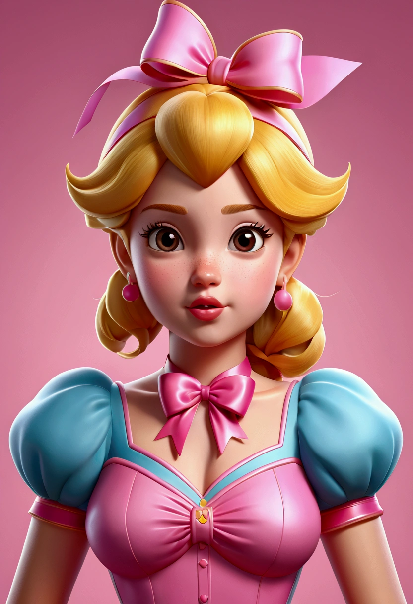 Cartoon girl with blonde hair and pink ribbon on her chest, 3D icon for mobile games, High detail of an iconic character., cute character de dibujos animados, beautiful 3d render, 3d character art, cartoon render, Adorable digital painting, cute character, @ brush, 3D stylized, cartoon character, 3D character, 3D character, Princesa Peach