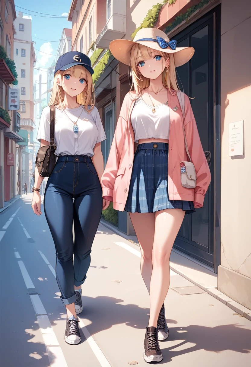 White,Blonde,semi-long,hat,One-piece ,Residential Street,Walking,There&#39;s a car in front of me