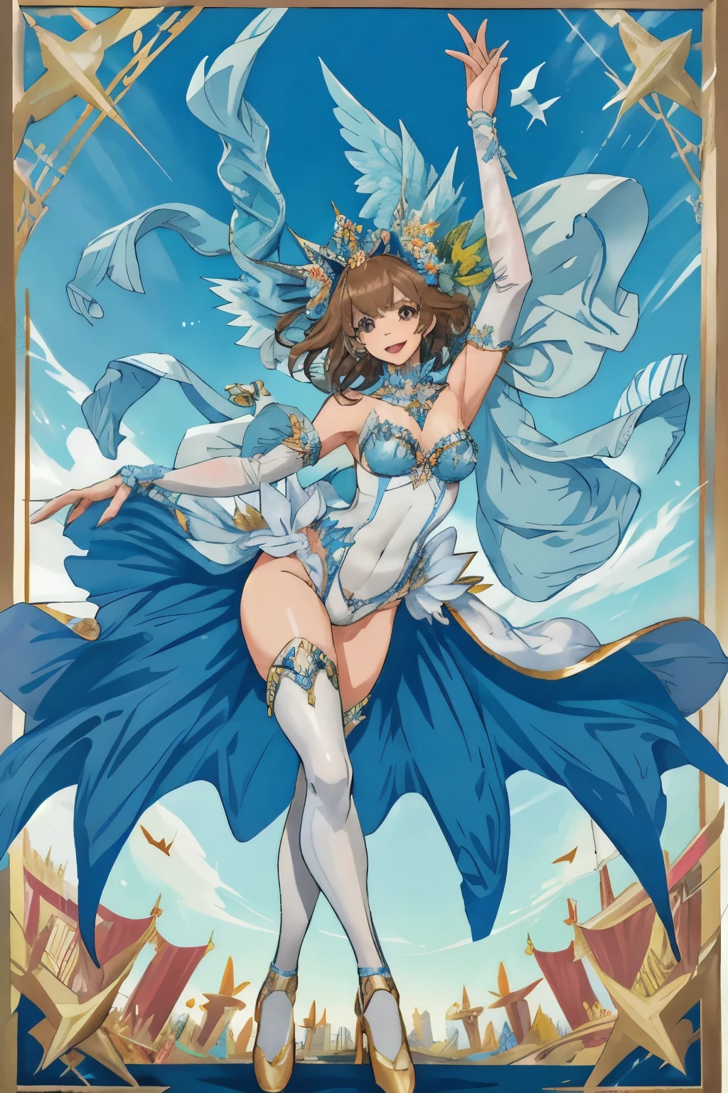Highest quality, Official Art, masterpiece, Fabric Shading, High resolution, Very detailed, colorful, Best details, Blue high leg samba micro costume:1.5, Microwave is fine:1.9 Yuki Mori:1.5, 1 female, Age 25, Brown Hair, Medium Hair,Big Ass:1.9, {{{{{Dancing enthusiastically in a parade:1.9}}}}}, Standing on one leg, A bustling boulevard, sunny, skinny, {{Surrounded by male photographers:1.9}}, She has been photographed by many male photographers..:1.7, There is a snowstorm, Blessed, welcome:1.5, Camel Toe:1.9, Ground level shot