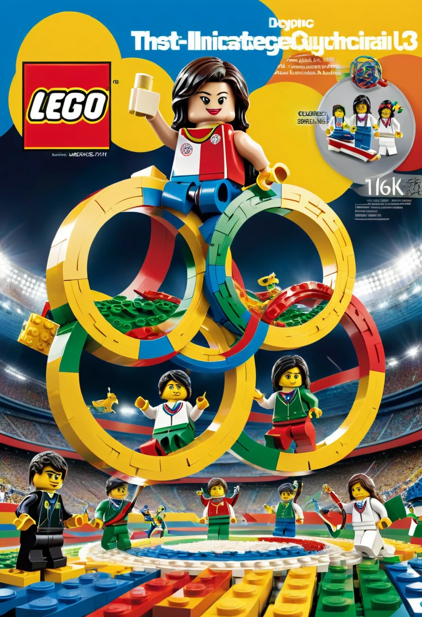 Magazine cover,best quality, very good, 16K, ridiculous, Very detailed, Olympic 5 rings,Made of Lego, ((Sports Day))((A masterpiece full of fantasy elements))), ((best quality)), ((Intricate details))(8K)