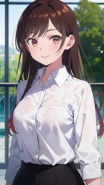 (((Pixel Perfect, Perfect in every detail))), alone, One girl, Chizuru Ichinose, big , (White collared shirt :1.3), View your viewers, smile, Upper Body: 1.0, Are standing