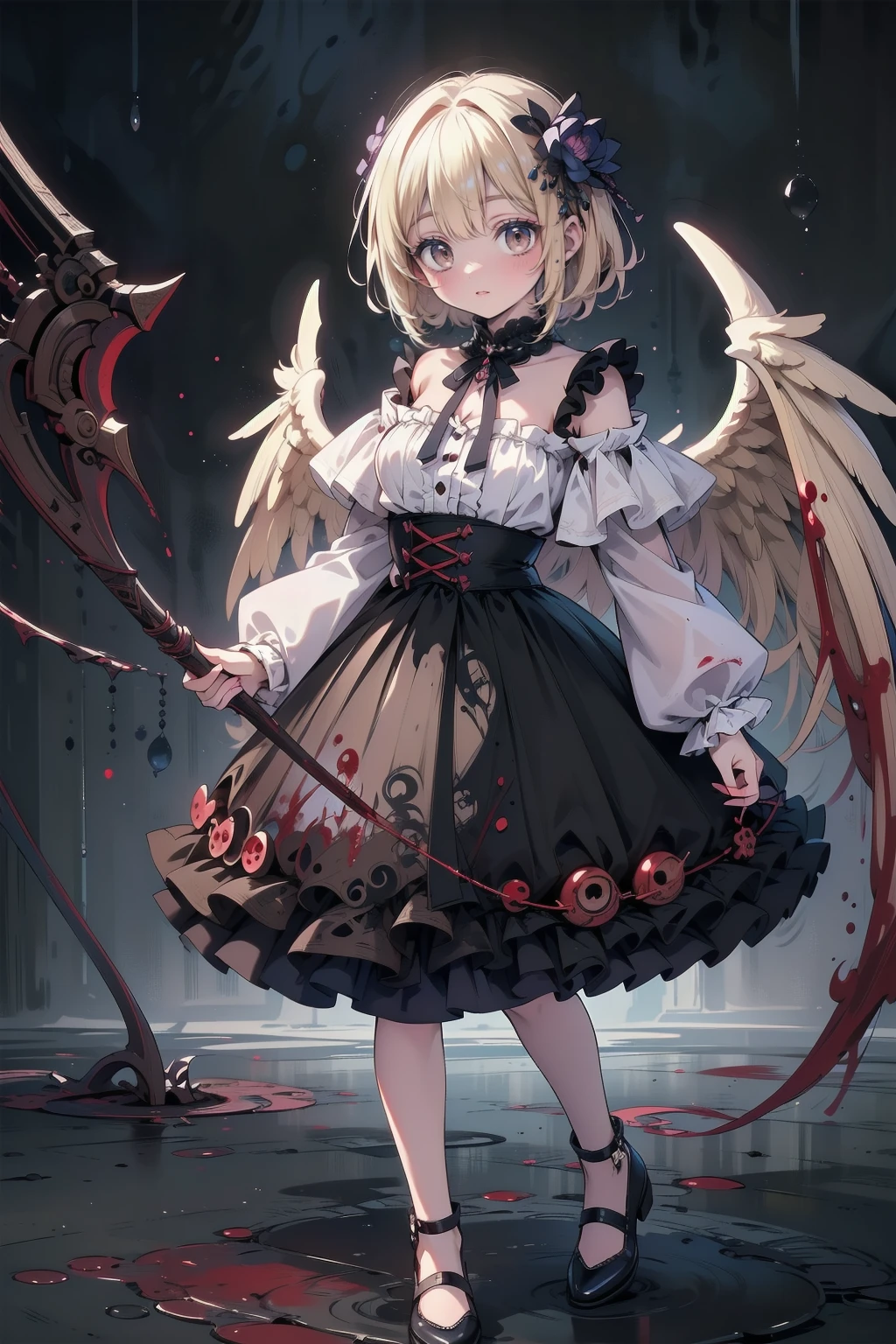 masterpiece, Highest quality, High resolution,(Highest quality,4K,High resolution,masterpiece:1.2),Very detailed,Realistic:1.37,masterpiece, Highest quality, Exquisitely crafted, woman, beautiful, elegant, smile, Blood, iridescent Long Hair, bangs, skirt, shirt, Long sleeve, Frills, shoes, (Red and Black:1.4), flower, spooky, Horror, head蓋Bones, Long Hair, Black Hair, Candles, Blood, hair flower, Dead, hair ornaments, Bone, 人形Horror (theme),spooky altar background,Dark fantasy,Red color scheme,Ominous atmosphere,eyeを引く,Storytelling,Anime Style,Concept Art,beautiful細部までこだわった顔と (((赤いeye ))),A terrifying ritual ,Satanic Ritual,humanoid,クレイジーなsmile,Scythe Face,Girl Monster, beautiful, Delicate facial features, 鋭いeye, Sharp Fangs, 青White skin, blonde,robot,Cursed Painting, Dark Background, Cinema Lighting, Dramatic Shadows, Gothic style, Gloomy atmosphere, Dark fantasy, One Girl, , Please open your mouth wide, Open your mouth and baring your teeth,Sharp teeth like a beast, Wide lips, very wide mouth, Vermilion cheeks, ,(Bloodしぶき:1.4),Scary smile, smile,Fallen angel design, ねじれたsmile、Bloodまみれの、headからの出Blood,、Bloodしぶき、,(Bloodしぶき:1.4),Crossbones, head蓋Bone,Horror 一人の男の子, Cream colored hair, blonde, Pearly hair, nice boy, Pure white angel wings, Loose-fitting clothing, Larger clothes, dark red eye, eyeの下のたるみ, dark circles under eye, やみcute, Fluffy hair, Voluminous Hair, skinny, slim, very skinny, Androgynous, cute, spooky, short hair, Horror, Faded colors, White skin, spooky, Unnaturally thin, I&#39;I am hungry, eye, eye in background, sharp eye, Long eyelashes, Under the eyelashes, Loose shorts, レースshirt, Frillsshirt, Tie the ribbon&#39;head, Detailed clothing, A loose cardigan, Open cardigan, 滴るBlood, that&#39;terrible, nightmare, Haunted, stitch, patchwork, string, Injury, hell, Injury on arms, self-harm, cut, Black Fingers, factory, Abandoned, A dismembered ghost,Many heads,Many heads,Lots of faces,Multiple faces,Multiple Girls,Frolicking Girl,複数のwoman,tea ,クレイジーなsmile,look up,Face shot,Scythe Face,Girl Monster, slave,beautiful, Detailed portrait, Delicate facial features, 鋭いeye, Sharp Fangs, 青White skin, Thick chain, Dark Background, Cinema Lighting, Dramatic Shadows, Gothic style, Gloomy atmosphere, Dark fantasy, One Girl, , Please open your mouth wide, Open your mouth and baring your teeth,Sharp teeth like a beast, Wide lips, very wide mouth, Vermilion cheeks, ,(Bloodしぶき:1.6),Scary face, Laughter　Witch design, ねじれたsmile、Bloodまみれの、headからの出Blood,,、Bloodしぶき、,(Bloodしぶき:1.6),Crossbones, head蓋Bone,　, Horrorスタイル, ((Fantasy Witch Costume)), ((Flowing white hair)), ,(Bloodしぶき:1.6),womanの曲線, Large Breasts, Thick thighs, Sexy flat stomach, Perfect hands, Perfect anime face, ((dark lolita dress)), Are standing, ((邪悪なsmile)), ,(Bloodしぶき:1.6),Victorian cities, gaslight, Steam circulates, Moonlight Illumination, night lighting, A sky filled with stars and galaxies,disaster々new devil horns,,(Bloodしぶき:1.6),アニメゾンビWitch design, ねじれたsmile、Bloodまみれの、headからの出Blood,,、Bloodしぶき、,(Bloodしぶき:1.6),Crossbones, head蓋Bone,,Photo Background,Wide Shot,Scythe Face,Girl Monster, slave,beautiful, Detailed portrait, Delicate facial features, 鋭いeye, Sharp Fangs, 青White skin, Thick chain, Dark Background, Cinema Lighting, Dramatic Shadows, Gothic style, Gloomy atmosphere, Dark fantasy, One Girl, , Please open your mouth wide, Open your mouth and baring your teeth,Sharp teeth like a beast, Wide lips, very wide mouth, Vermilion cheeks, ,(Bloodしぶき:1.6),Scary face, Laughter　Witch design, ねじれたsmile、Bloodまみれの、headか