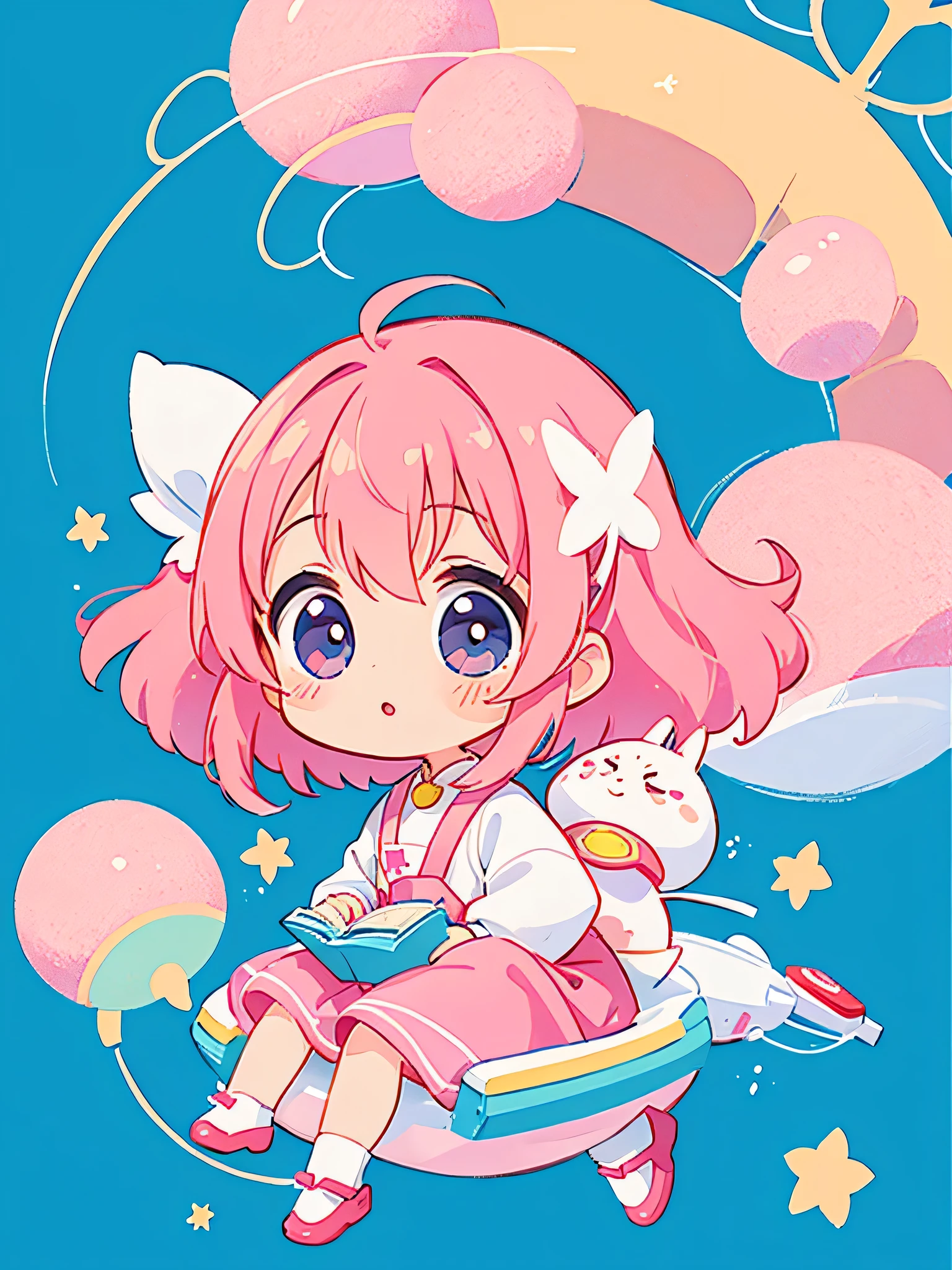 Momoko Sakura colorful style, Kawaii Design, The most beautiful girl of all time、chibi, Spaceship, There is a background